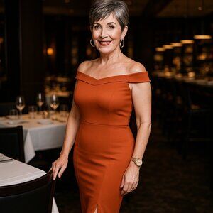 Lyaner Orange Off-Shoulder Dress slit hem with ruffle size M New Amazon return